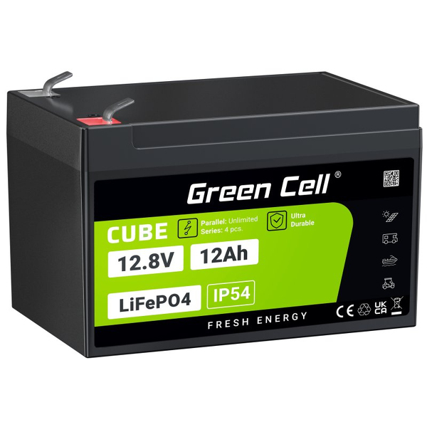 Zdjęcie produktu: Green Cell CUBE LiFePO4 12Ah 12.8V 153.6Wh Litowo-Żelazowo-Fosforanowy