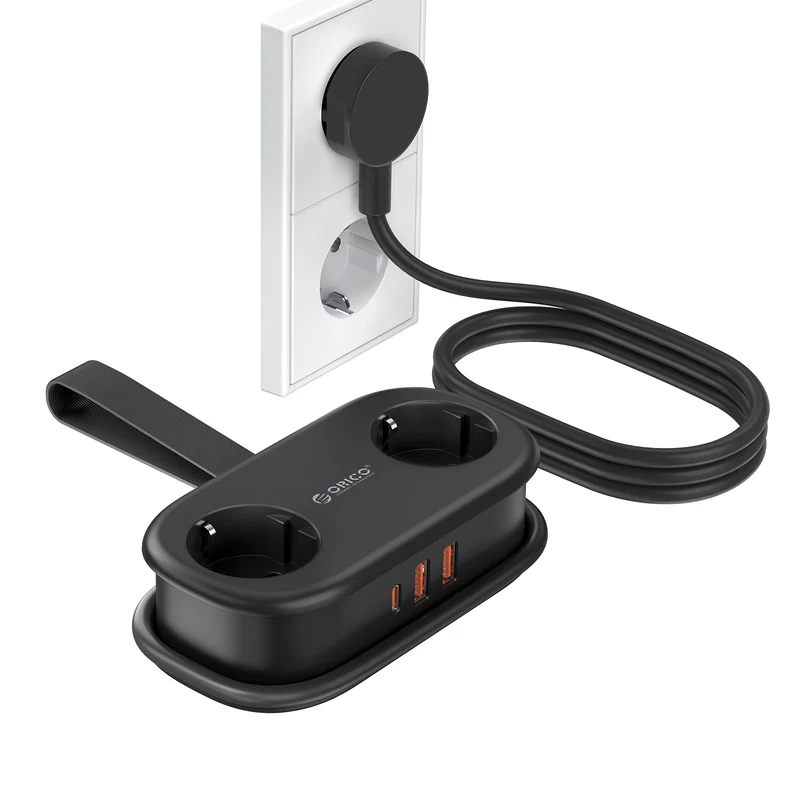 Orico Listwa zasilająca 2 x Schuko, 2 x USB-A, USB-C 20W, kabel 1,5m czarna