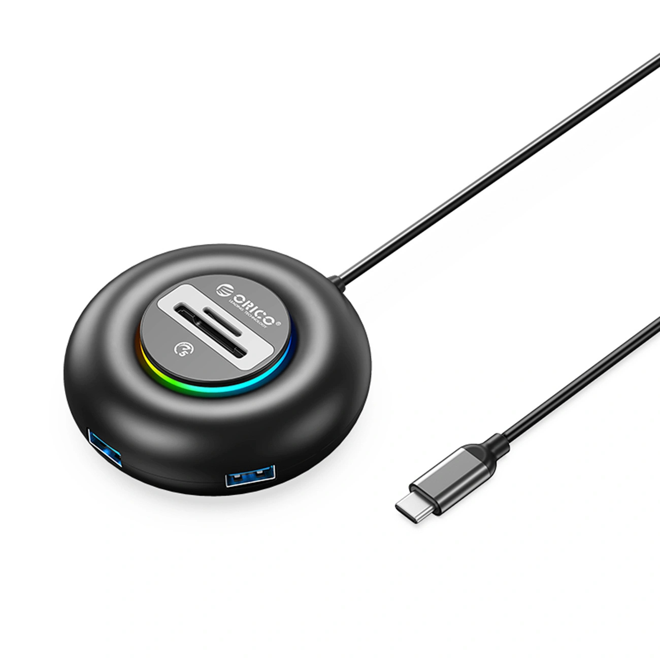 Hub USB Orico RGB 4-portowy USB-A 3.0 z czytnikiem SD i microSD 1,8m