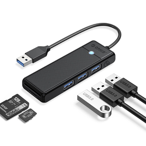 Miniatura produktu: Hub USB Orico PAPW3AT-U3 4-portowy 3x USB-A 3.0 z czytnikiem kart microSD/SD 1 m - czarny Miniatura produktu: Hub USB Orico PAPW3AT-U3 4-portowy 3x USB-A 3.0 z czytnikiem kart microSD/SD 1 m - czarny