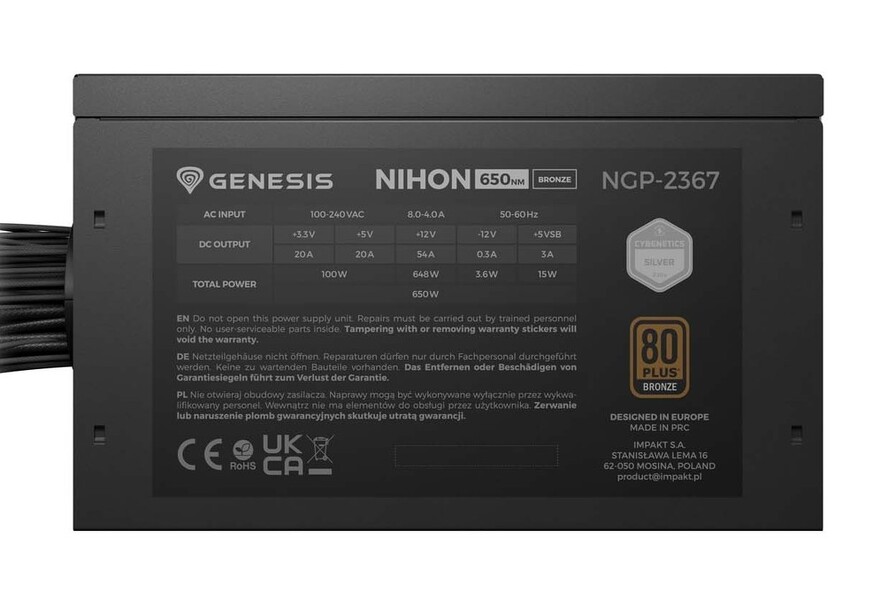 Zdjęcie produktu: Zasilacz Genesis Nihon 650NM Czarny 650W 80+ Bronze ATX 3.1 Zdjęcie produktu: Zasilacz Genesis Nihon 650NM Czarny 650W 80+ Bronze ATX 3.1