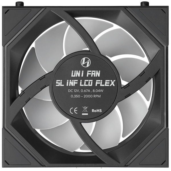 Zdjęcie produktu: Lian Li Uni Fan SL-INF Flex LCD Wireless ARGB PWM Reverse Blade 120mm Black Zdjęcie produktu: Lian Li Uni Fan SL-INF Flex LCD Wireless ARGB PWM Reverse Blade 120mm Black