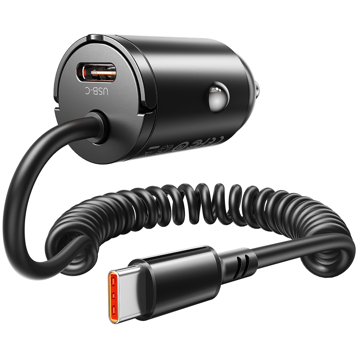 Orico Ładowarka samochodowa PD 30W, 2 x USB-C, z kablem spiralnym Orico Ładowarka samochodowa PD 30W, 2 x USB-C, z kablem spiralnym