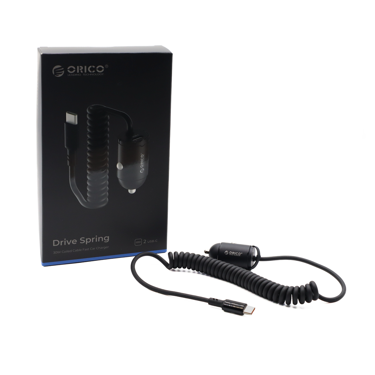 Orico Ładowarka samochodowa PD 30W, 2 x USB-C, z kablem spiralnym Orico Ładowarka samochodowa PD 30W, 2 x USB-C, z kablem spiralnym