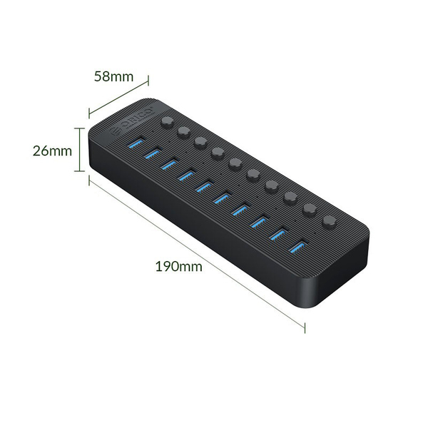Zdjęcie produktu: Orico Aktywny hub 10xUSB-A 5Gbps BC 1.2 48W czarny Zdjęcie produktu: Orico Aktywny hub 10xUSB-A 5Gbps BC 1.2 48W czarny