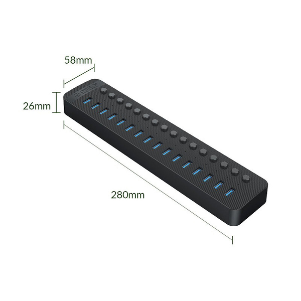 Zdjęcie produktu: Orico Aktywny hub 16xUSB-A 5Gbps BC 1.2 78W czarny Zdjęcie produktu: Orico Aktywny hub 16xUSB-A 5Gbps BC 1.2 78W czarny