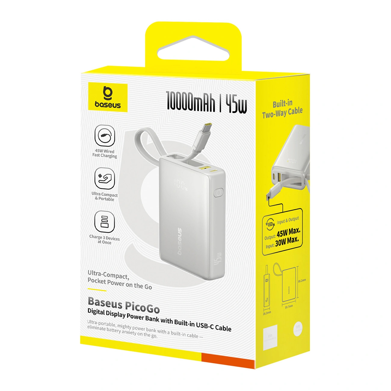 Powerbank Baseus PicoGo 10000mAh 45W z wbudowanym kablem USB-C - tytanowy Powerbank Baseus PicoGo 10000mAh 45W z wbudowanym kablem USB-C - tytanowy