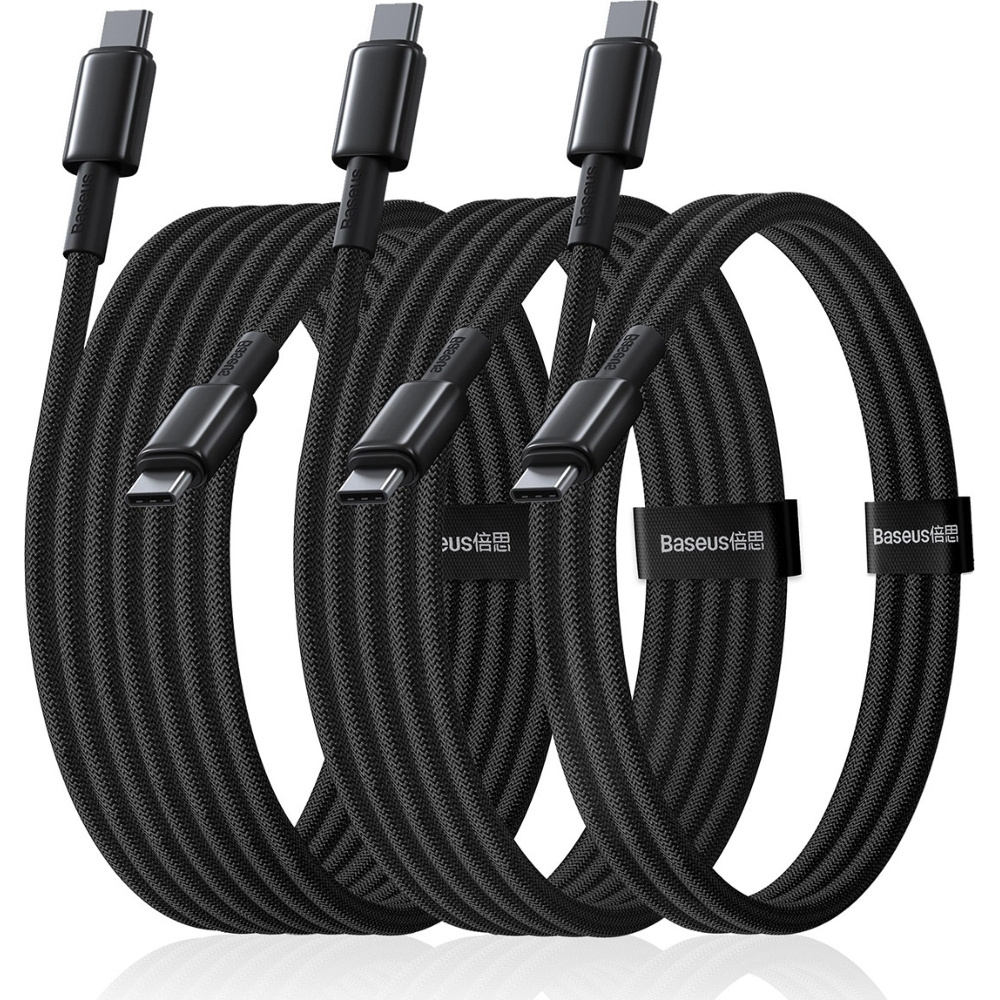 Zestaw kabli Baseus Tungsten Gold 100W USB-C - USB-C 1m 2m 3m - czarny Zestaw kabli Baseus Tungsten Gold 100W USB-C - USB-C 1m 2m 3m - czarny