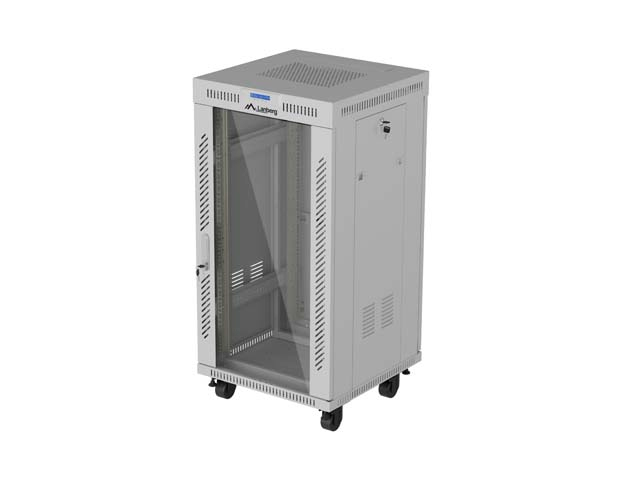 Szafa Lanberg Rack stojąca 19 22U 600×600 szara, drzwi przeszklone, LCD