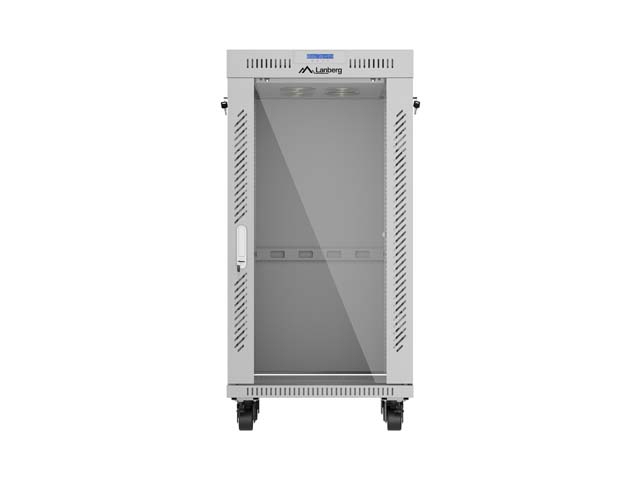 Szafa Lanberg Rack stojąca 19 22U 600×600 szara, drzwi przeszklone, LCD