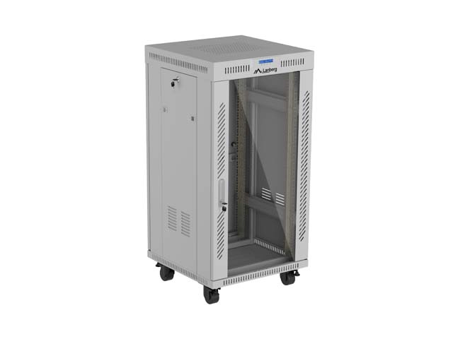 Szafa Lanberg Rack stojąca 19 22U 600×600 szara, drzwi przeszklone, LCD