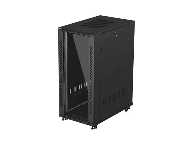 Szafa Lanberg Rack stojąca 19 27U 600×1000 czarna, drzwi przeszklone