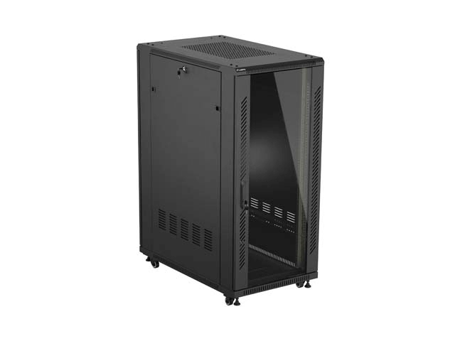 Szafa Lanberg Rack stojąca 19 27U 600×1000 czarna, drzwi przeszklone