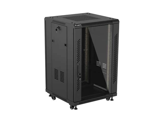 Szafa Lanberg Rack stojąca 19 18U 600×600 czarna, drzwi przeszklone