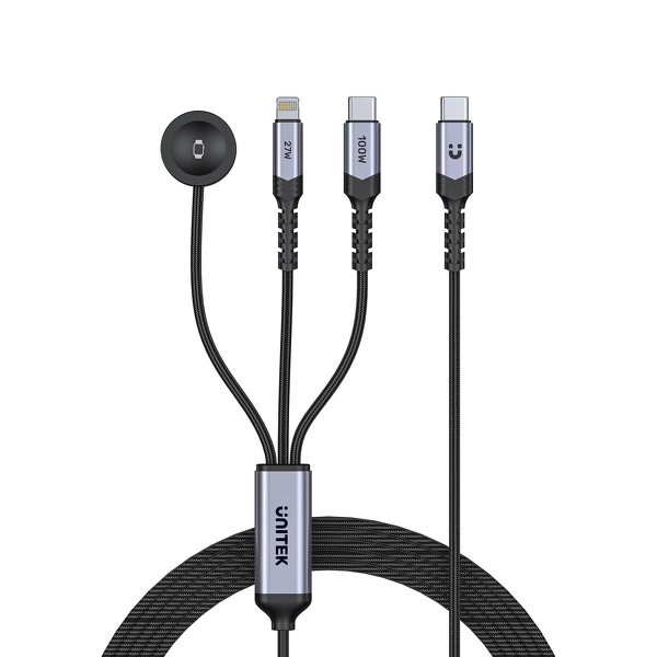 Zdjęcie produktu: Unitek Kabel 3-in-1 USB-C + Lightning + Apple Watch PD 100W 480 Mbps 1,2 m Zdjęcie produktu: Unitek Kabel 3-in-1 USB-C + Lightning + Apple Watch PD 100W 480 Mbps 1,2 m