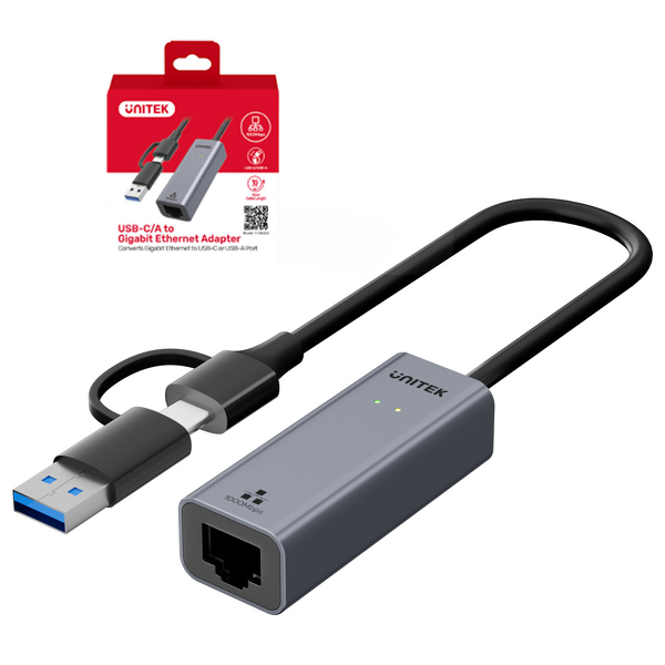 Zdjęcie produktu: Unitek Adapter USB-A / USB-C do Gigabit Ethernet 1Gbps