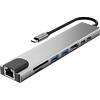 Hub USB Tech-Protect HB09 8w1 TYPE-C + USB-A 3.0 + USB-C 3.0 + HDMI 4K 60HZ + SD/TF + PD100W + RJ45 1000 MB/S - szary