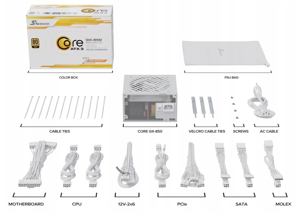 Zasilacz Seasonic Core GX-850-V2 White ATX 3.1 Gold 850W