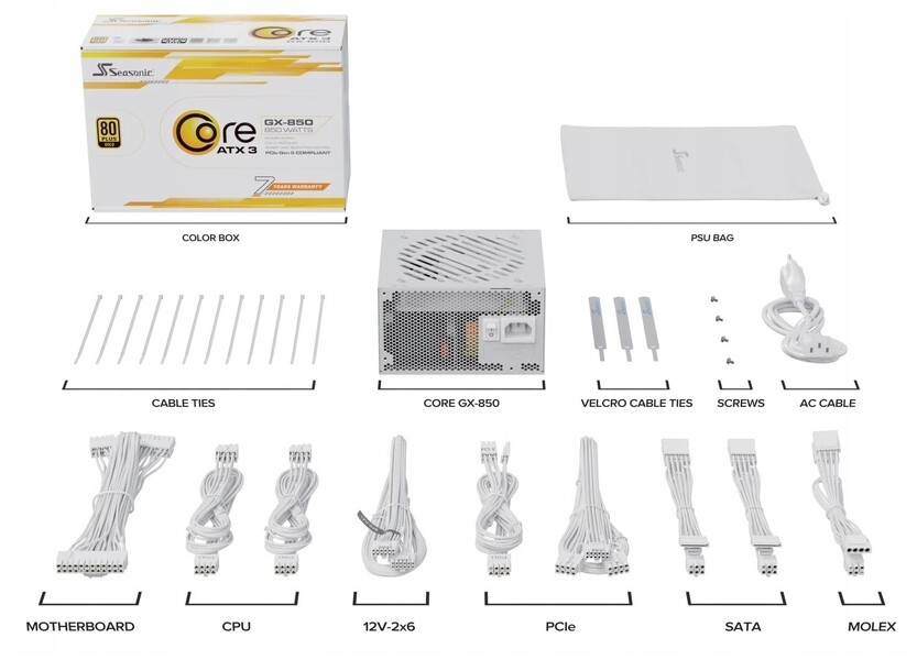 Zdjęcie produktu: Zasilacz Seasonic Core GX-850-V2 White ATX 3.1 Gold 850W