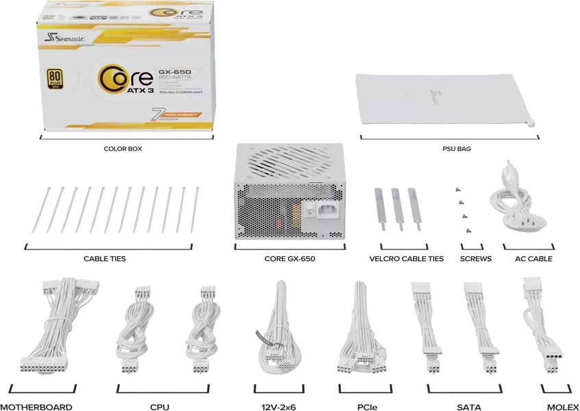 Zdjęcie produktu: Zasilacz Seasonic Core GX-650-V2 White ATX 3.1 Gold 650W