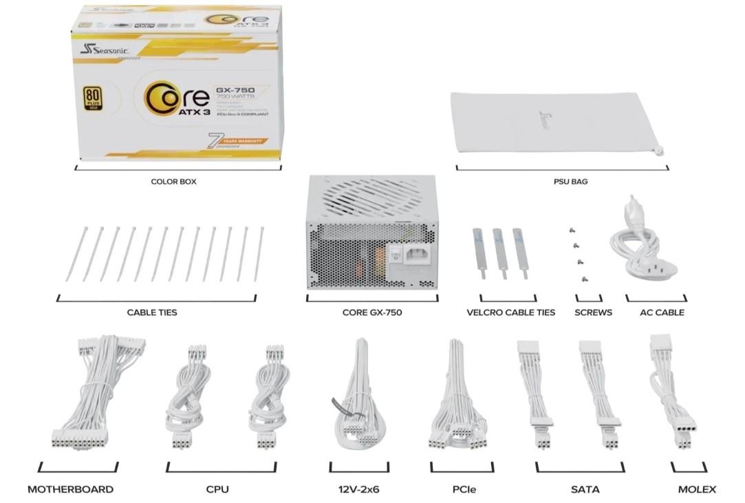 Zasilacz Seasonic Core GX-750-V2 White ATX 3.1 Gold 750W Zasilacz Seasonic Core GX-750-V2 White ATX 3.1 Gold 750W