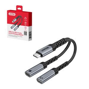 Miniatura produktu: Unitek Adapter audio i ładowania PD USB-C do USB-C 15 cm Miniatura produktu: Unitek Adapter audio i ładowania PD USB-C do USB-C 15 cm