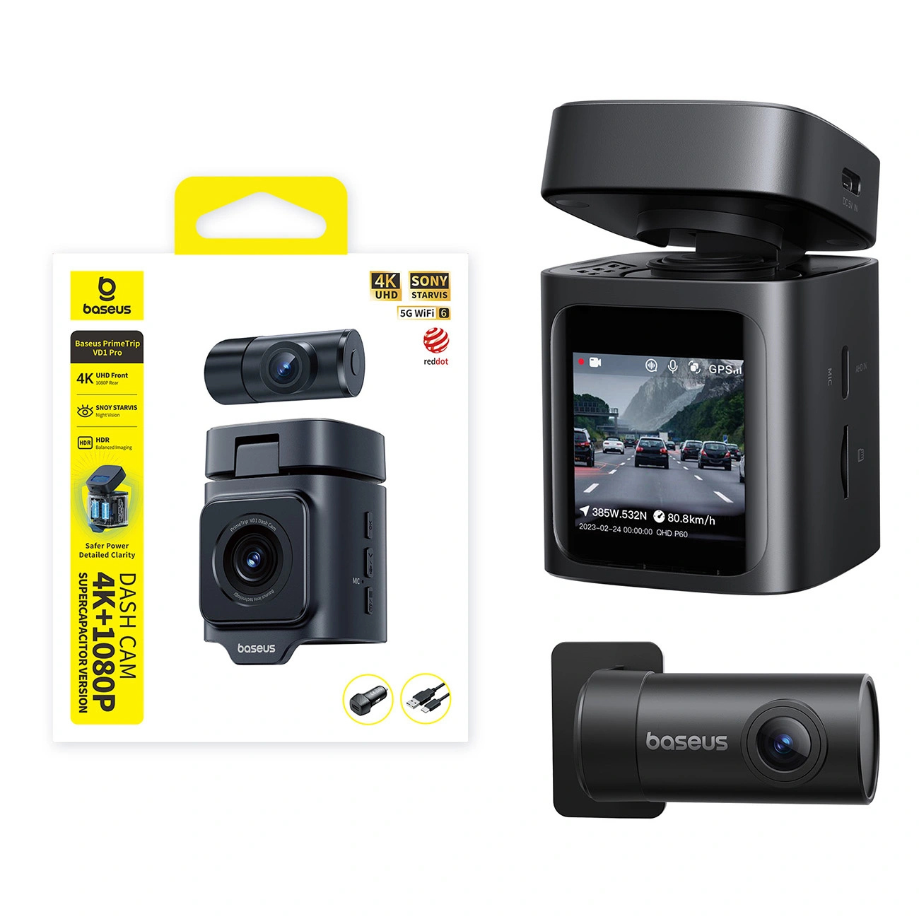 Wideorejestrator Baseus PrimeTrip VD1 Pro 4K z kamerą tylną 1080p