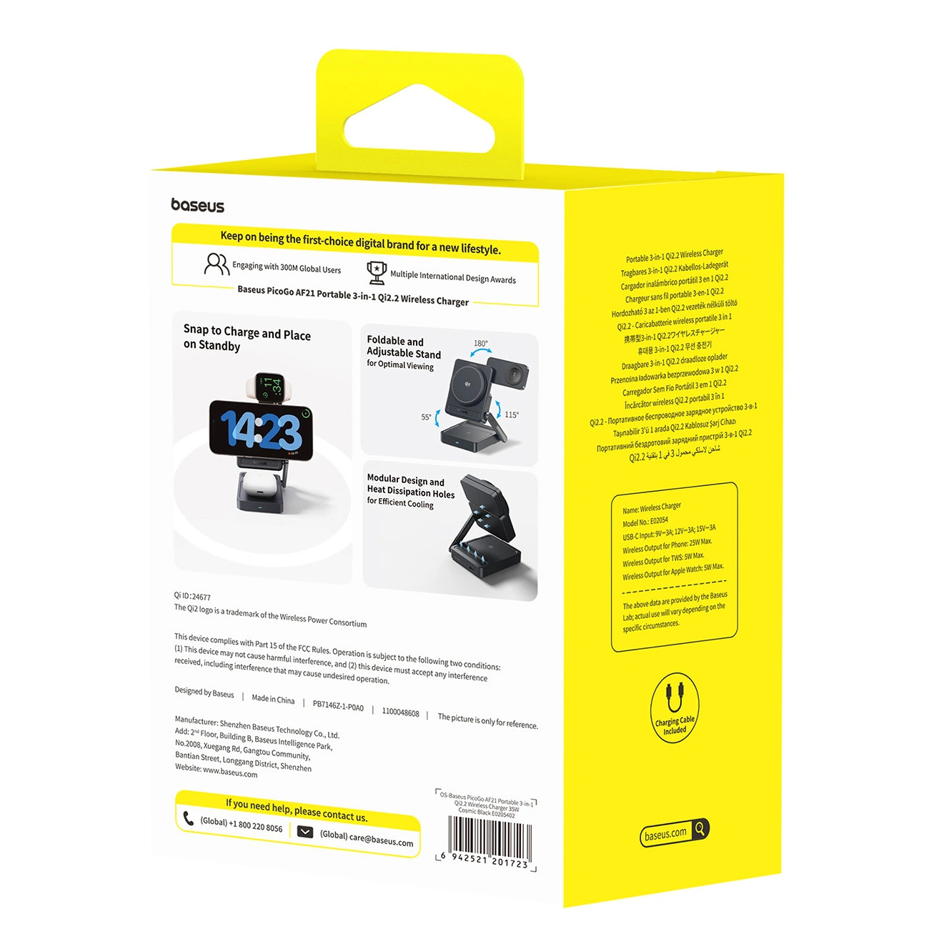 Ładowarka bezprzewodowa Baseus PicoGo AF21 3w1 Qi2.2 35W z kablem USB-C 1m