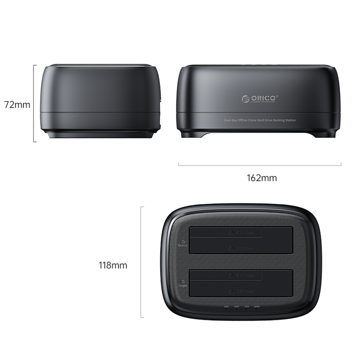 Orico Stacja dokująca 2 dyski SATA 2,5/3,5 HDD/SSD, klonowanie, USB-C 5Gbps Orico Stacja dokująca 2 dyski SATA 2,5/3,5 HDD/SSD, klonowanie, USB-C 5Gbps