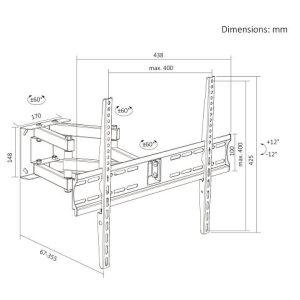 Zdjęcie produktu: Uchwyt do TV VESA 400x400 32-70 40kg czarny reg. pochyłu +12°~-12° Zdjęcie produktu: Uchwyt do TV VESA 400x400 32-70 40kg czarny reg. pochyłu +12°~-12°