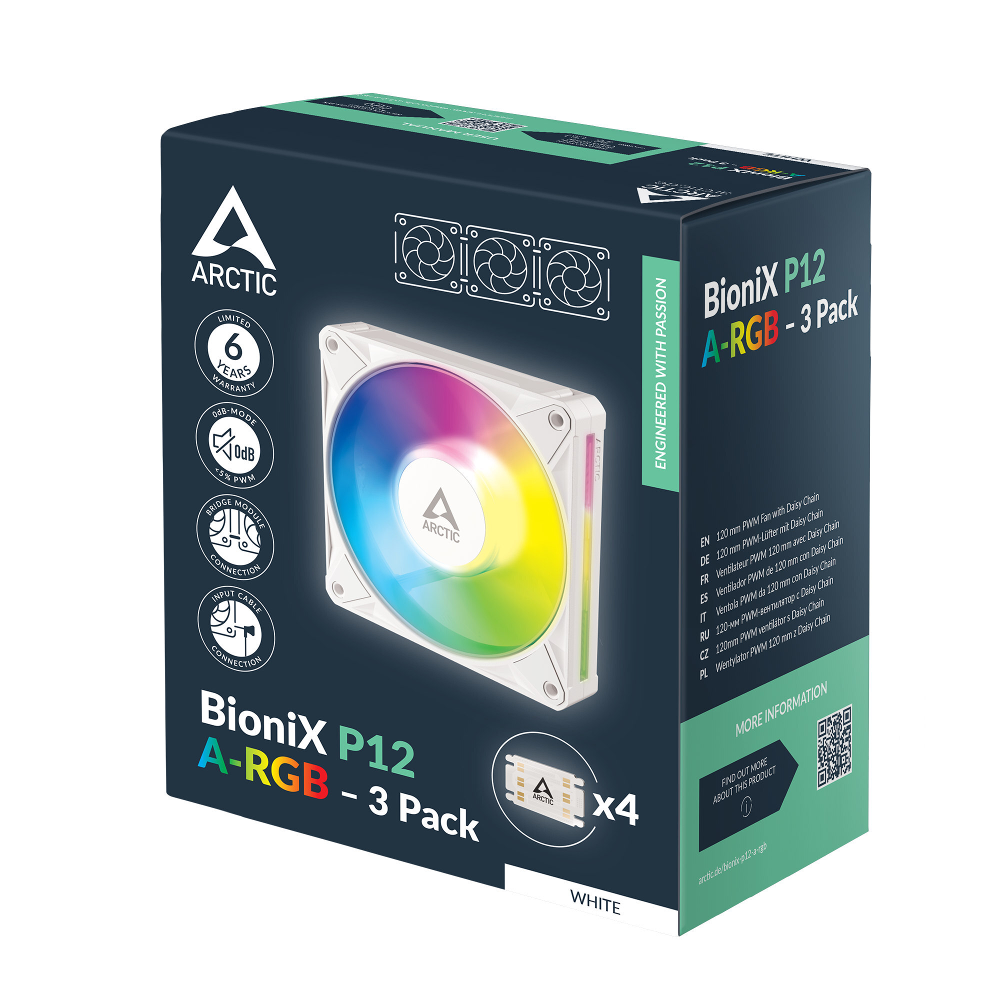 Wentylatory Arctic BioniX P12 ARGB PWM 120mm White 3 szt. (ACFAN00338A) Wentylatory Arctic BioniX P12 ARGB PWM 120mm White 3 szt. (ACFAN00338A)