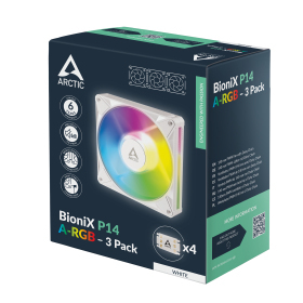 Wentylatory Arctic BioniX P14 ARGB PWM 140mm White 3 szt. (ACFAN00342A) Wentylatory Arctic BioniX P14 ARGB PWM 140mm White 3 szt. (ACFAN00342A)