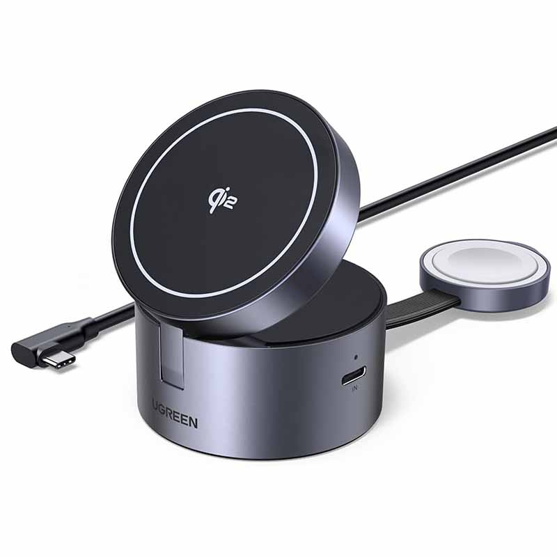 Ładowarka indukcyjna UGREEN W712 25W 3w1 USB-C Qi2 (czarna)