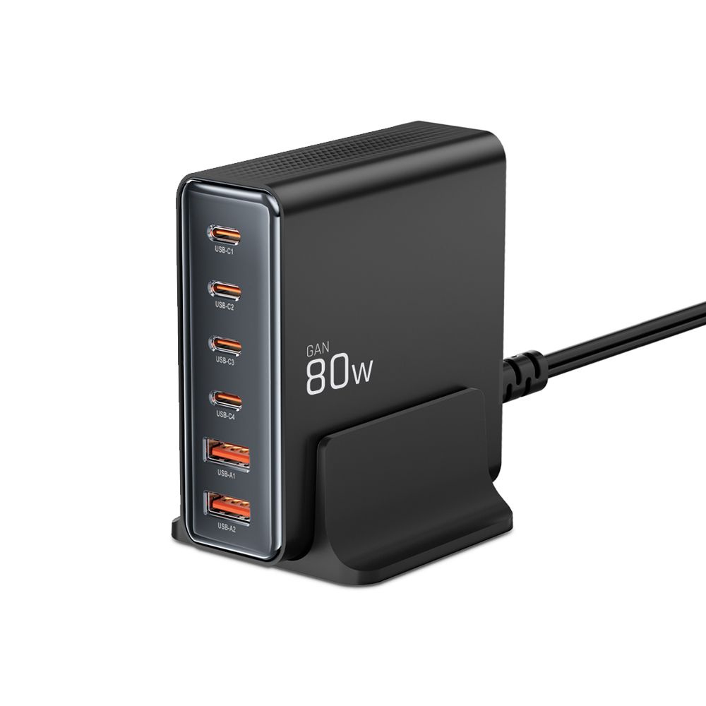 Stacja ładująca Tech-protect DC80W-GAN 6-PORT PD80W/QC3.0 - czarne Stacja ładująca Tech-protect DC80W-GAN 6-PORT PD80W/QC3.0 - czarne