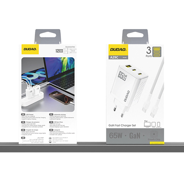 Zdjęcie produktu: Ładowarka sieciowa Dudao A29C 65W GaN + kabel USB-C - biała