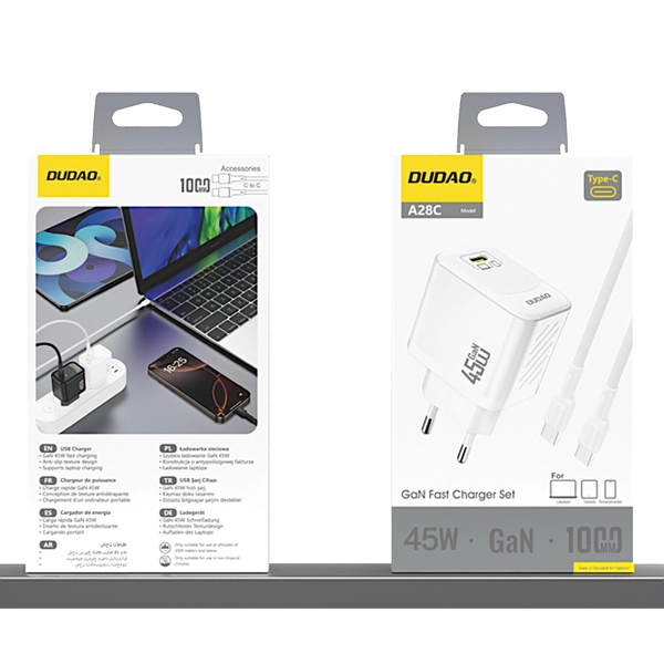 Zdjęcie produktu: Ładowarka sieciowa Dudao A28C 45W GaN + kabel USB-C - biała