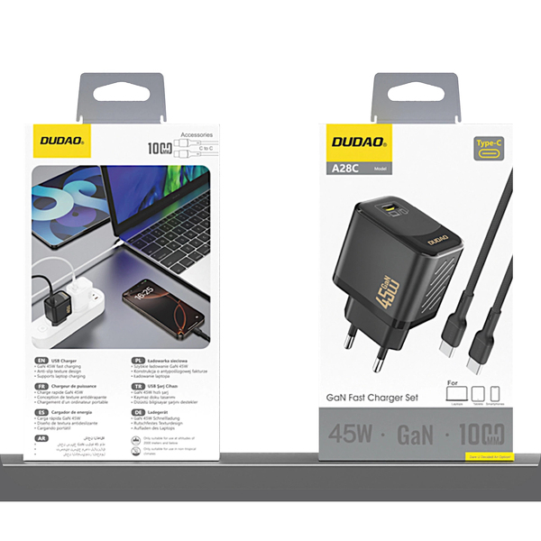 Zdjęcie produktu: Ładowarka sieciowa Dudao A28C 45W GaN + kabel USB-C - czarna
