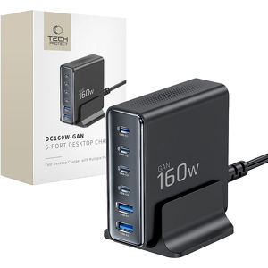 Miniatura produktu: Ładowarka sieciowa Tech-Protect DC160W-GAN 6-Port 160W - czarna Miniatura produktu: Ładowarka sieciowa Tech-Protect DC160W-GAN 6-Port 160W - czarna