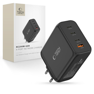 Miniatura produktu: Ładowarka sieciowa Tech-Protect NC200W-GaN 4-Porty 200W - czarna Miniatura produktu: Ładowarka sieciowa Tech-Protect NC200W-GaN 4-Porty 200W - czarna
