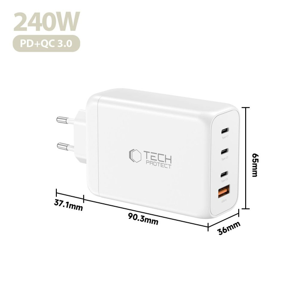 Zdjęcie produktu: Ładowarka sieciowa Tech-Protect NC240W-GaN 4-Porty 240W - biała