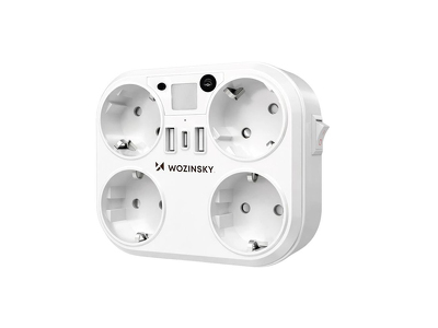 Miniatura produktu: Rozgałęźnik sieciowy Wozinsky WRS-2B 4x AC 2x USB-A 2x USB-C 4000 W z lampką - biały Miniatura produktu: Rozgałęźnik sieciowy Wozinsky WRS-2B 4x AC 2x USB-A 2x USB-C 4000 W z lampką - biały