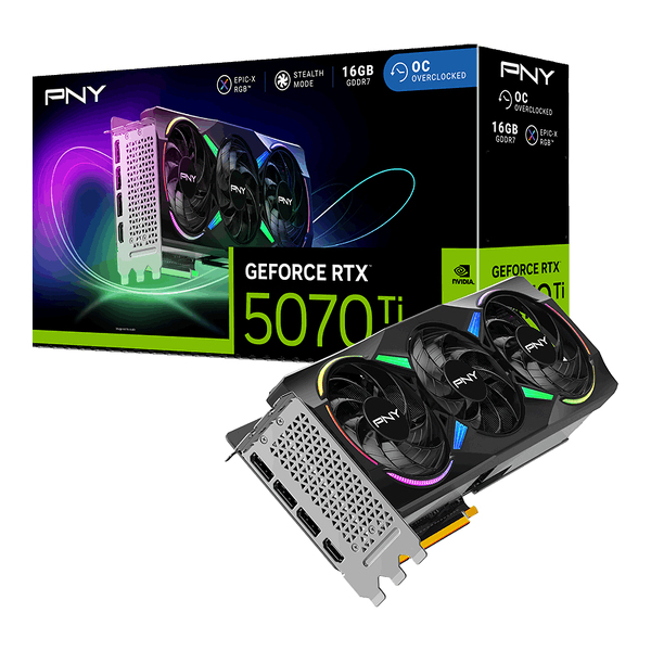 Zdjęcie produktu: PNY GeForce RTX 5070 Ti Triple Fan ARGB OC 16GB GDDR7 DLSS 4 Zdjęcie produktu: PNY GeForce RTX 5070 Ti Triple Fan ARGB OC 16GB GDDR7 DLSS 4