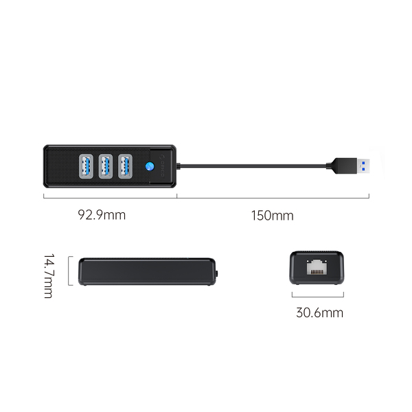 Zdjęcie produktu: Orico Hub USB-A, RJ45 Ethernet 2,5Gbps, 3x USB-A, czarny Zdjęcie produktu: Orico Hub USB-A, RJ45 Ethernet 2,5Gbps, 3x USB-A, czarny