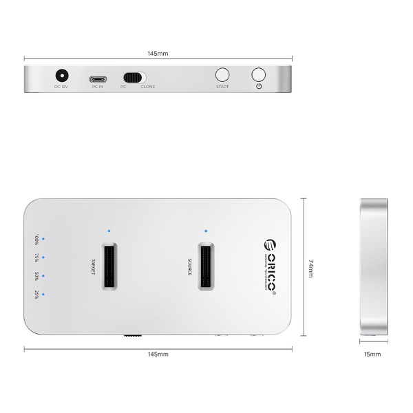 Zdjęcie produktu: Orico Stacja klonująca dyski, 2x M.2 NVMe/SATA, USB-C 20Gbps
