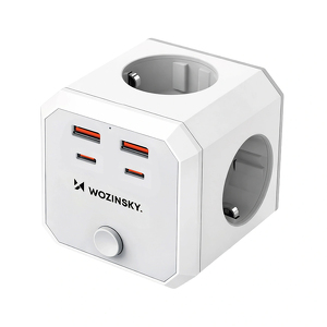Miniatura produktu: Kostka zasilająca Wozinsky WKZ-4B 4x AC 2x USB-A 2x USB-C PD 20 W 4000 W - biała