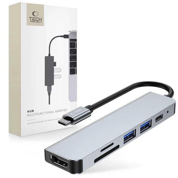 Zdjęcie produktu: HUB Tech-Protect V4 6w1 USB-C - USB-A/USB-C/HDMI/czytnik kart microSD/TF/SD Zdjęcie produktu: HUB Tech-Protect V4 6w1 USB-C - USB-A/USB-C/HDMI/czytnik kart microSD/TF/SD