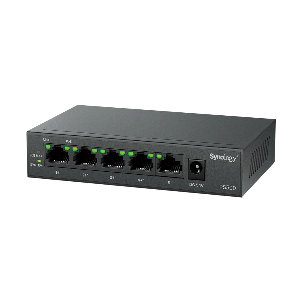Synology Switch POE+ PS500 5 xRJ-45 1GbE4 4PoE+ 60W Synology Switch POE+ PS500 5 xRJ-45 1GbE4 4PoE+ 60W