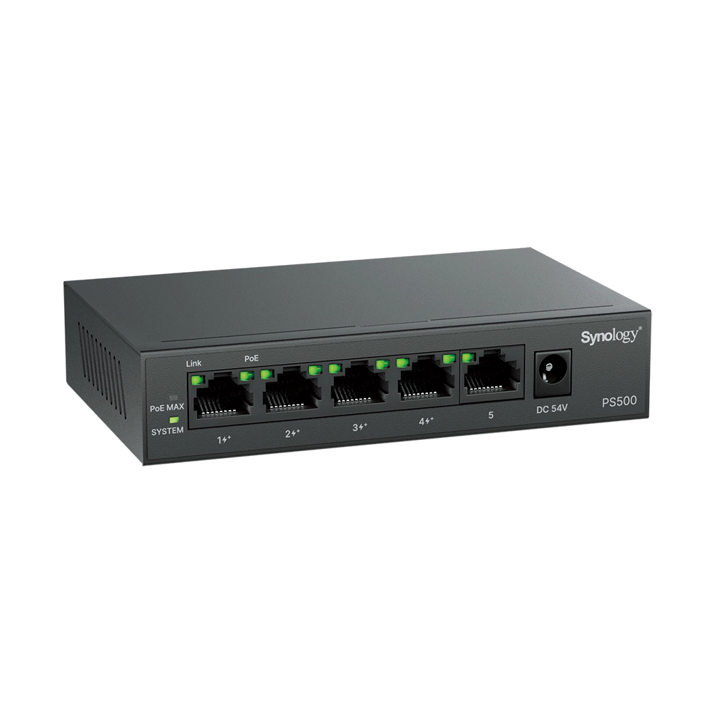 Synology Switch POE+ PS500 5 xRJ-45 1GbE4 4PoE+ 60W Synology Switch POE+ PS500 5 xRJ-45 1GbE4 4PoE+ 60W