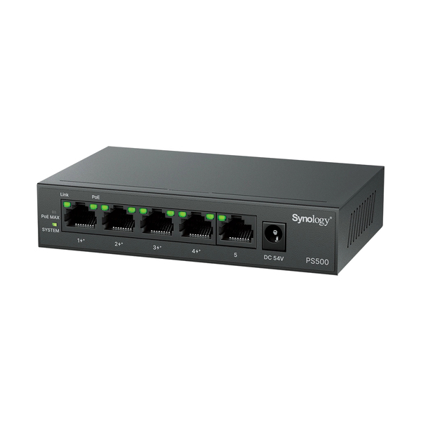 Zdjęcie produktu: Synology Switch POE+ PS500 5 xRJ-45 1GbE4 4PoE+ 60W Zdjęcie produktu: Synology Switch POE+ PS500 5 xRJ-45 1GbE4 4PoE+ 60W