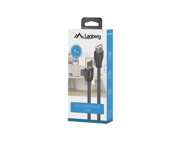 Przedłużacz USB-A M/F 2.0 1 m czarny (box) Lanberg Przedłużacz USB-A M/F 2.0 1 m czarny (box) Lanberg